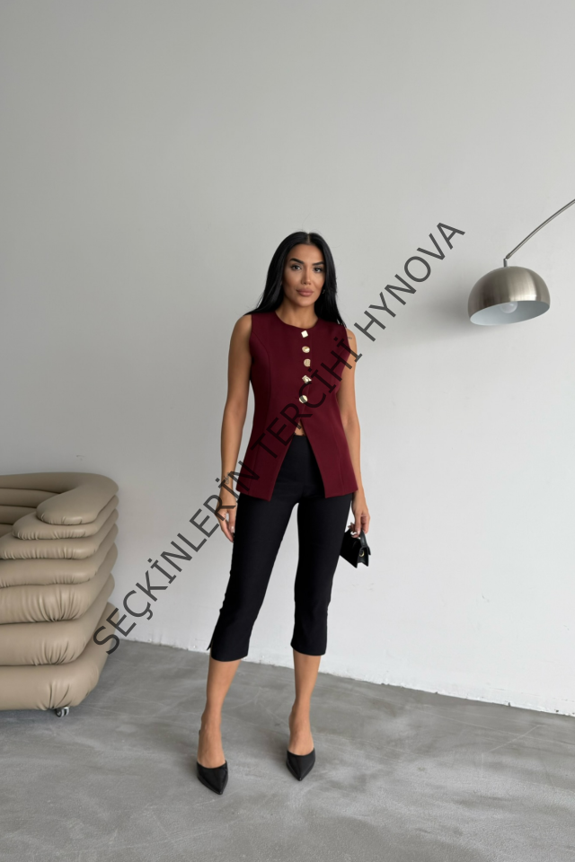 GOLD DÜĞME DETAYLI YELEK - Bordo