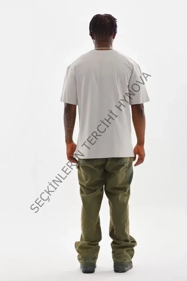 Unisex Baskılı Oversize T-Shirt - Gri