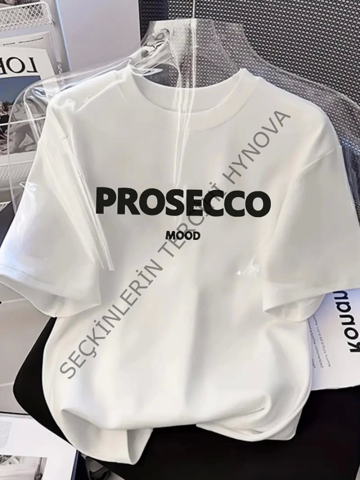 Baskılı Oversize Bisiklet Yaka T-shirt - Beyaz