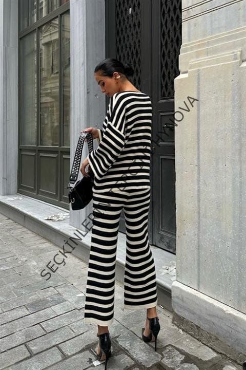 Candy Çizgili Straight Fit Pantolon Takım 9705-015