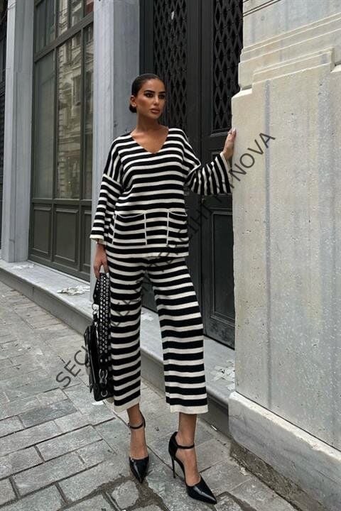 Candy Çizgili Straight Fit Pantolon Takım 9705-015