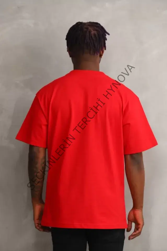 Unisex Baskılı Oversize T-Shirt - Kırmızı