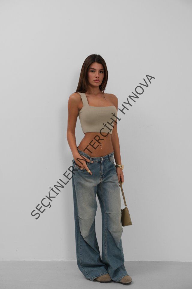 Tek Omuz Crop Bluz