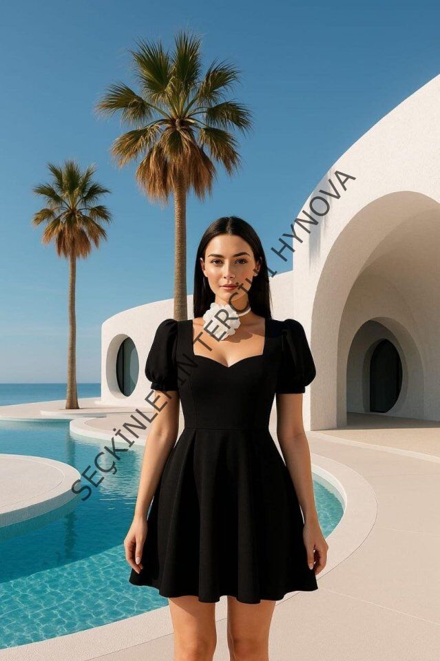 Kadın Dalgıç Kumaş Kalp Yaka Elbise