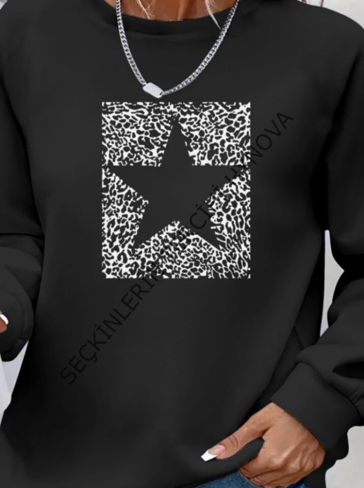 Kadın Uzun Kollu Bisiklet Yaka Desenli Viskon Iki Iplik Bluz