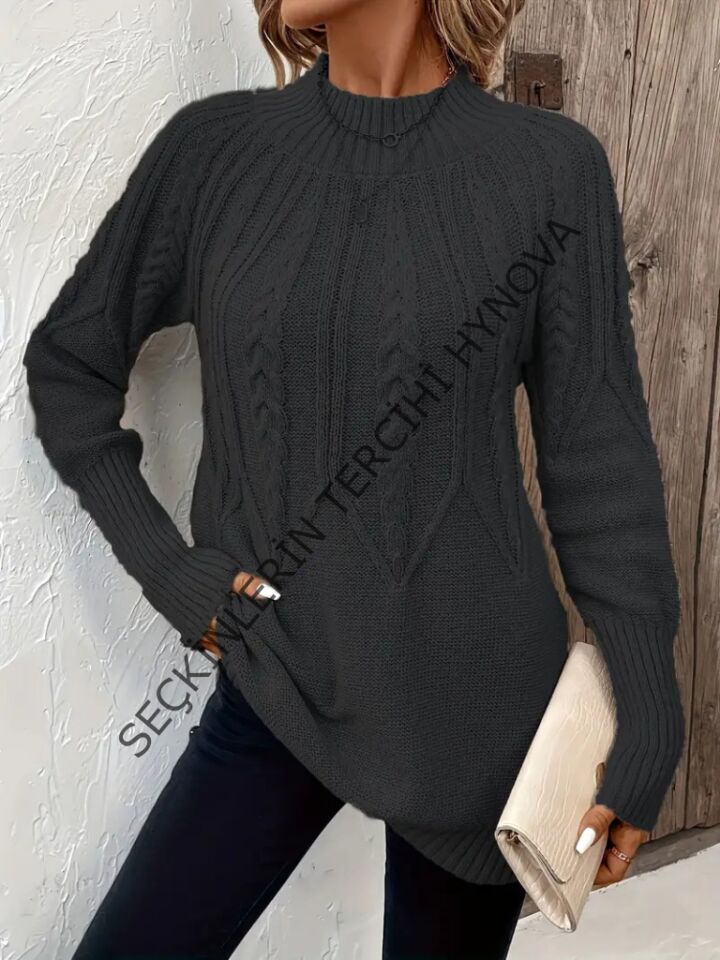 Kadın Uzun Kollu Yarı Balıkçı Yaka Triko Bluz