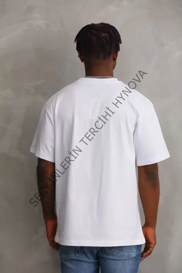 Unisex Baskılı Oversize T-Shirt - Beyaz
