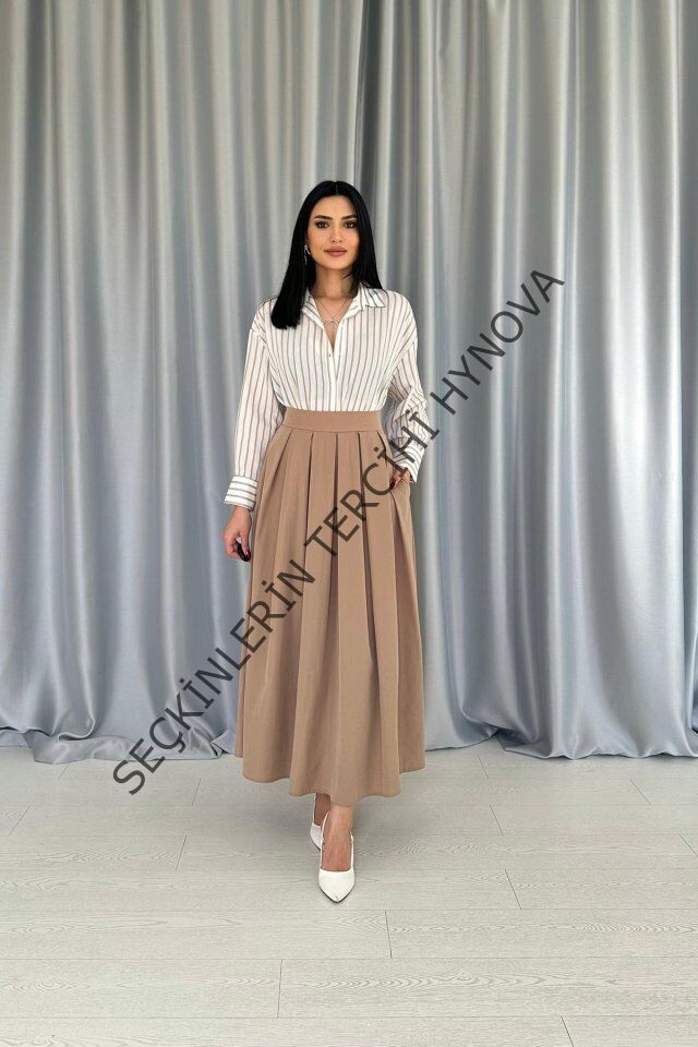 Camel Uzun Pileli Etek