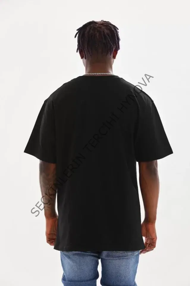 Unisex Baskılı Oversize T-Shirt - Siyah