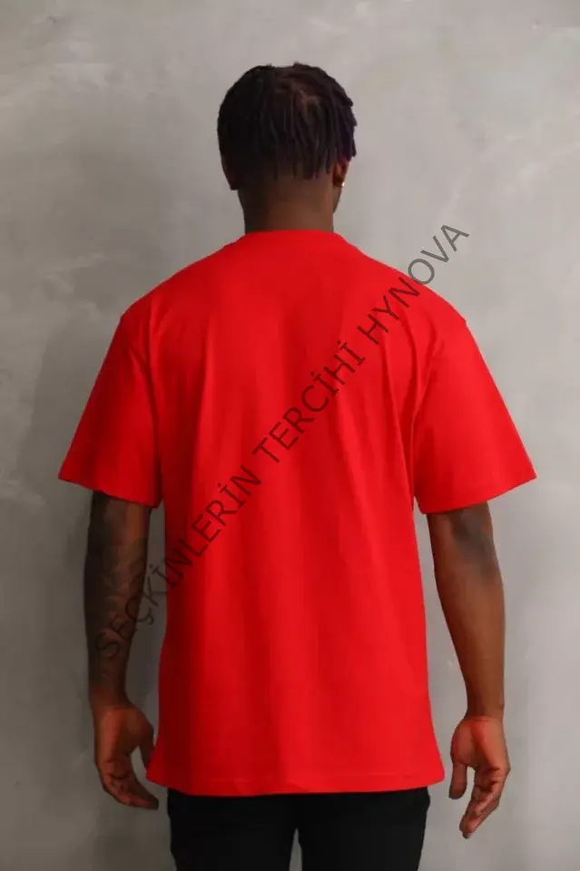 Unisex Baskılı Oversize T-Shirt - Kırmızı