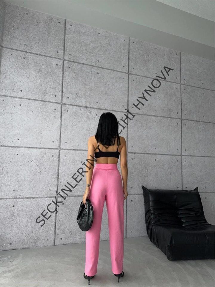 PANTOLON KAPALI CEP 3 DÜĞME DETAYLI - Pembe