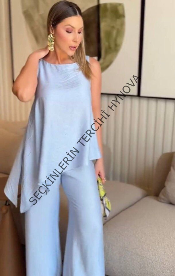 Asimetrik Bluz - Pantolon İkili Takım