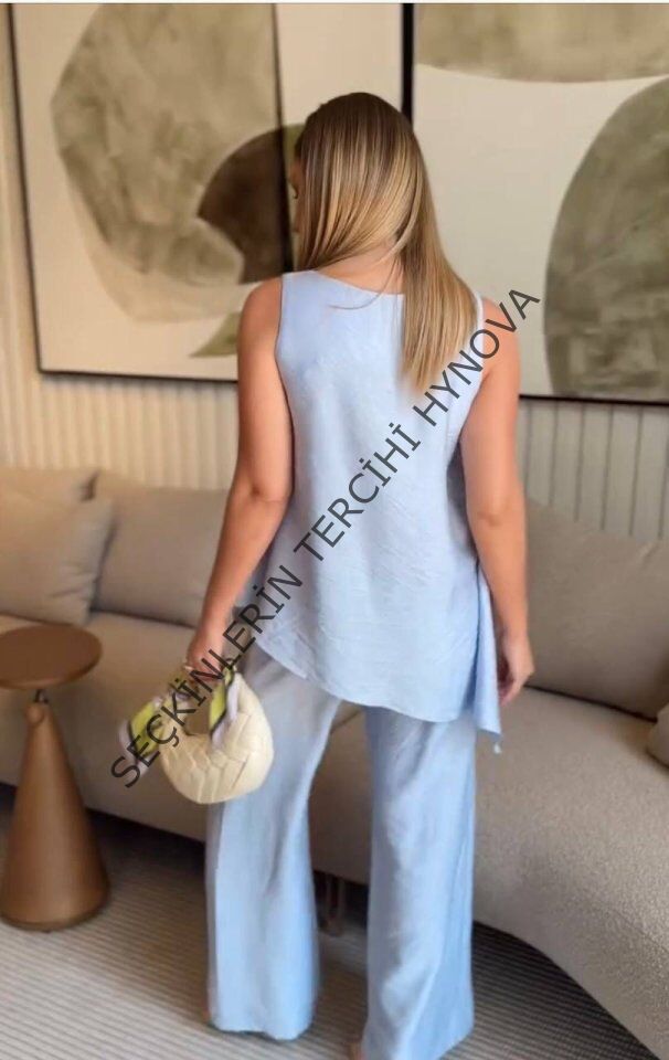 Asimetrik Bluz - Pantolon İkili Takım