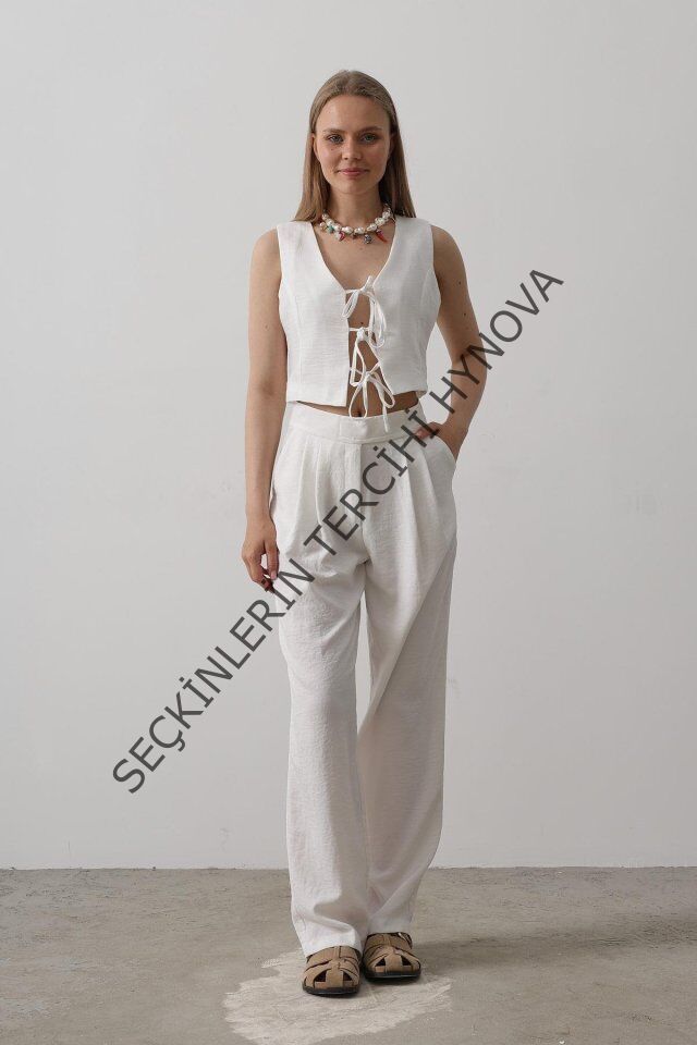 Bağlamalı Yelek - Beyaz