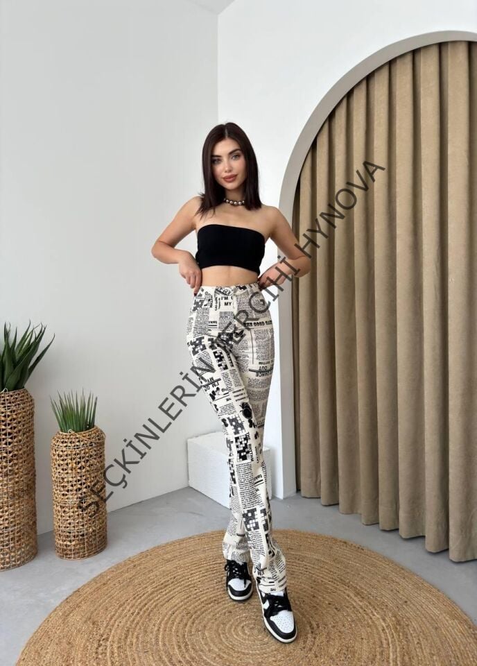 Novıne Gazete Desenli Pantolon