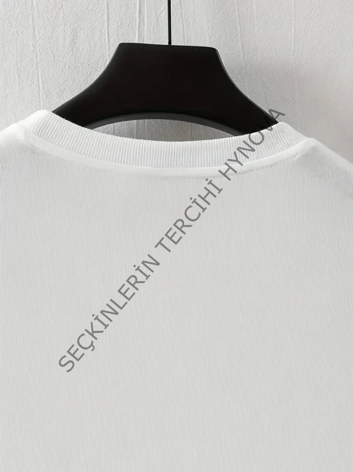 Baskılı Oversize Bisiklet Yaka T-shirt - Beyaz