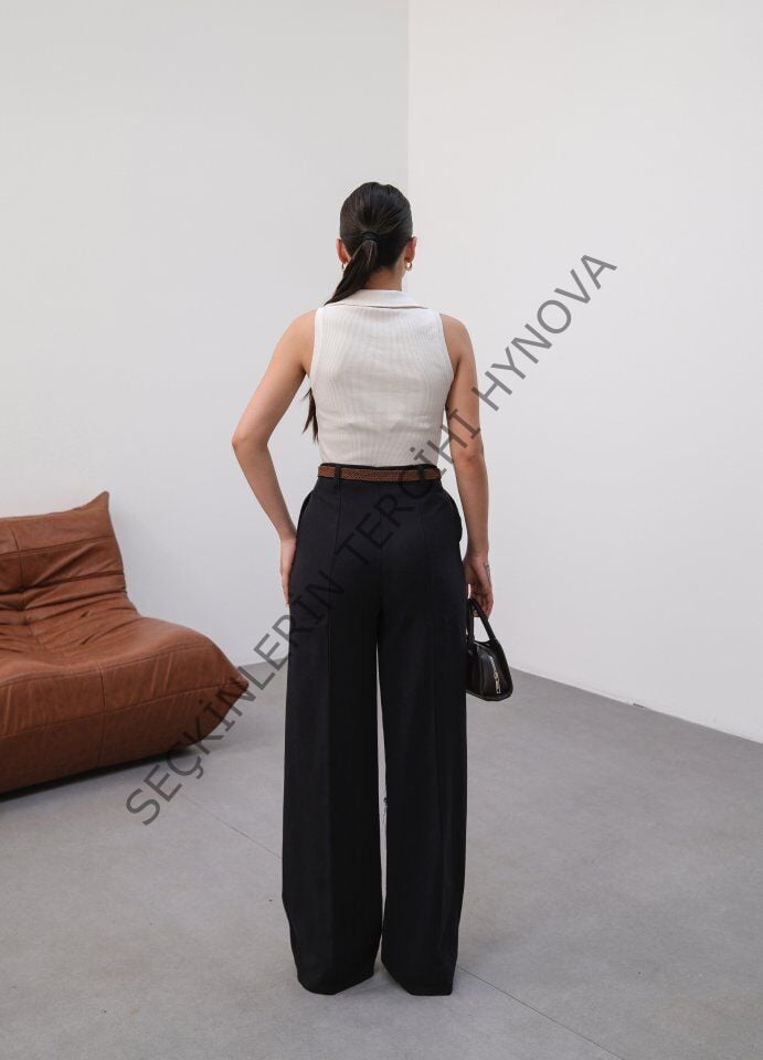 Keten Kemerli̇ Ve Dökümlü Palazzo Pantolon (Kemer Dahi̇l)