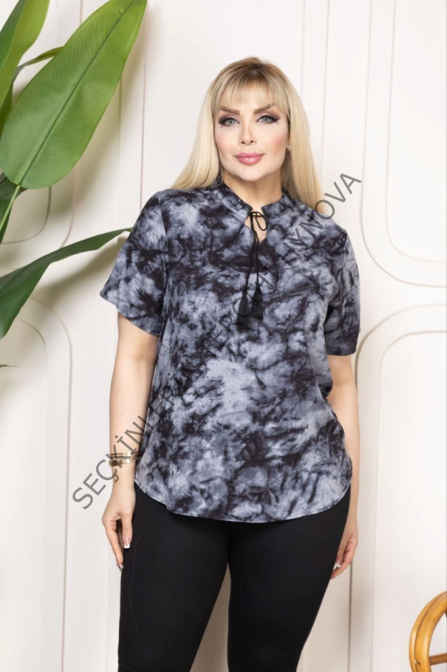 Bebe Yaka Püskül Detaylı Bluz- Desenli