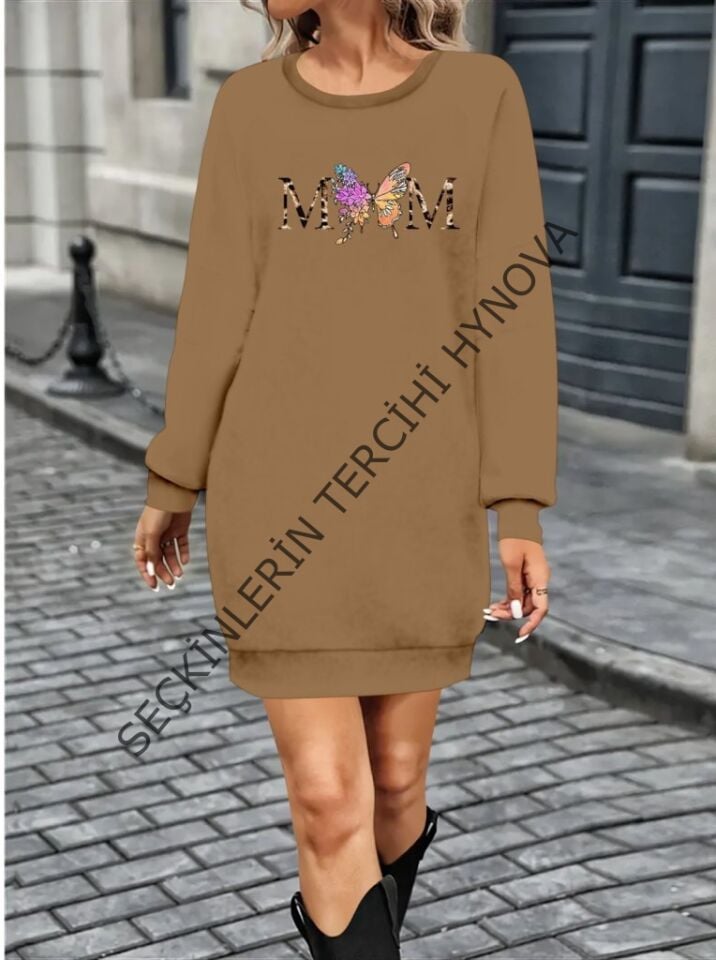 Kadın Uzun Kollu Bisiklet Yaka Viskon Iki Iplik Elbise