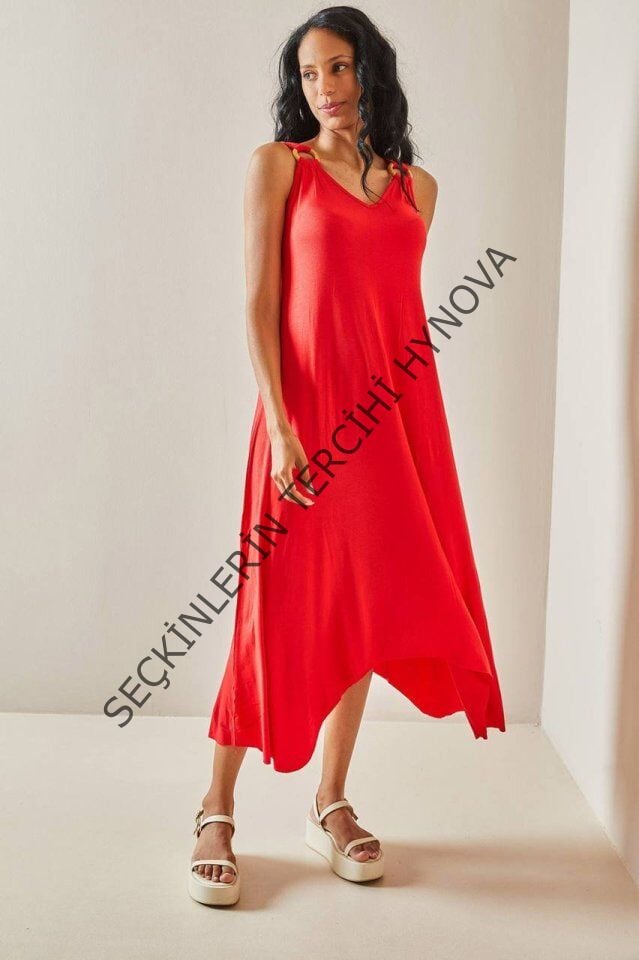 Kadın Omuz Askılı Toka Detay Maxi Boy Elbise