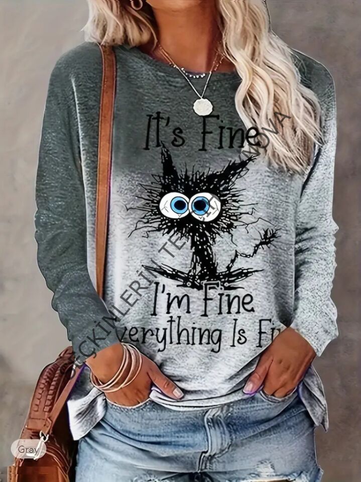 Kadın Uzun Kollu Bisiklet Yakalı Desenli Süprem Bluz