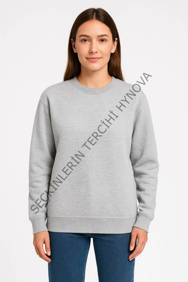 Üç İplik Düz Bisiklet Yaka SweatShirt - Gri