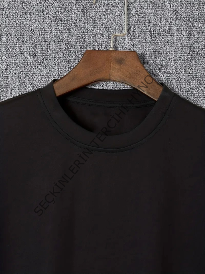 Baskılı Oversize Bisiklet Yaka T-shirt - Siyah