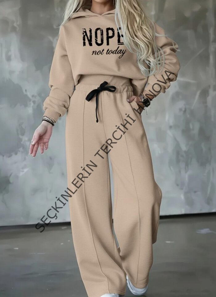 Kadın Uzun Kollu Nope Baskılı Beli Ribanalı Ikili Takım