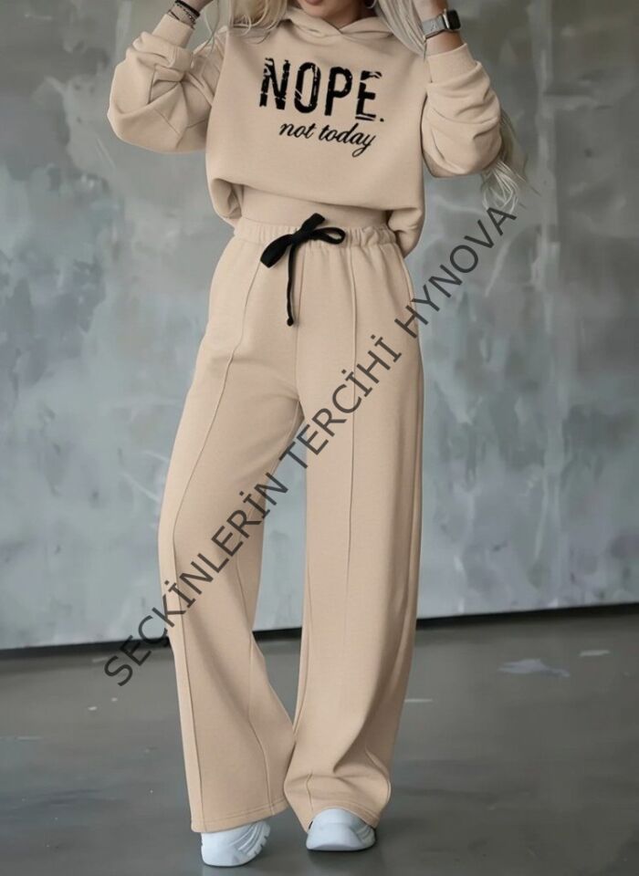 Kadın Uzun Kollu Nope Baskılı Beli Ribanalı Ikili Takım