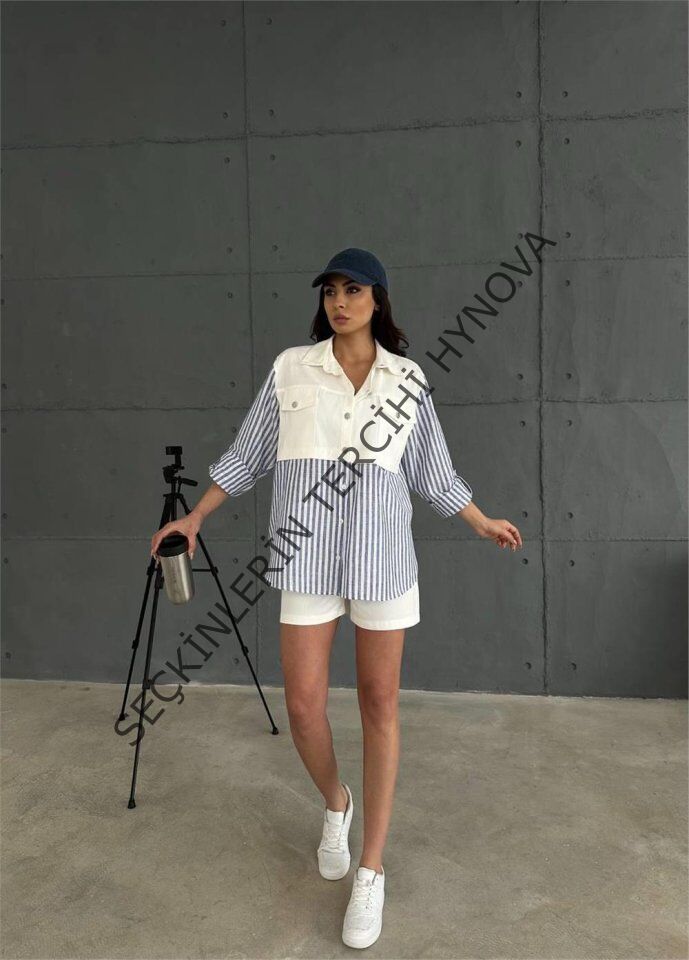 GABARDİN ŞORT - GABARDİN - ÇİZGİLİ KETEN GARNİLİ CEKET TAKIM - Lacivert