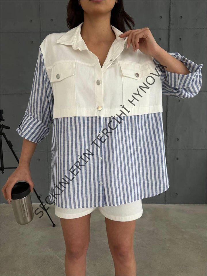 GABARDİN ŞORT - GABARDİN - ÇİZGİLİ KETEN GARNİLİ CEKET TAKIM - Lacivert