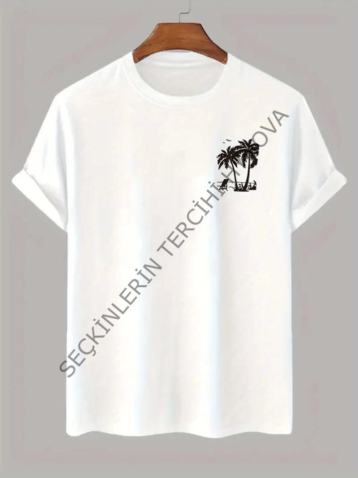 Baskılı Oversize Bisiklet Yaka T-shirt - Beyaz