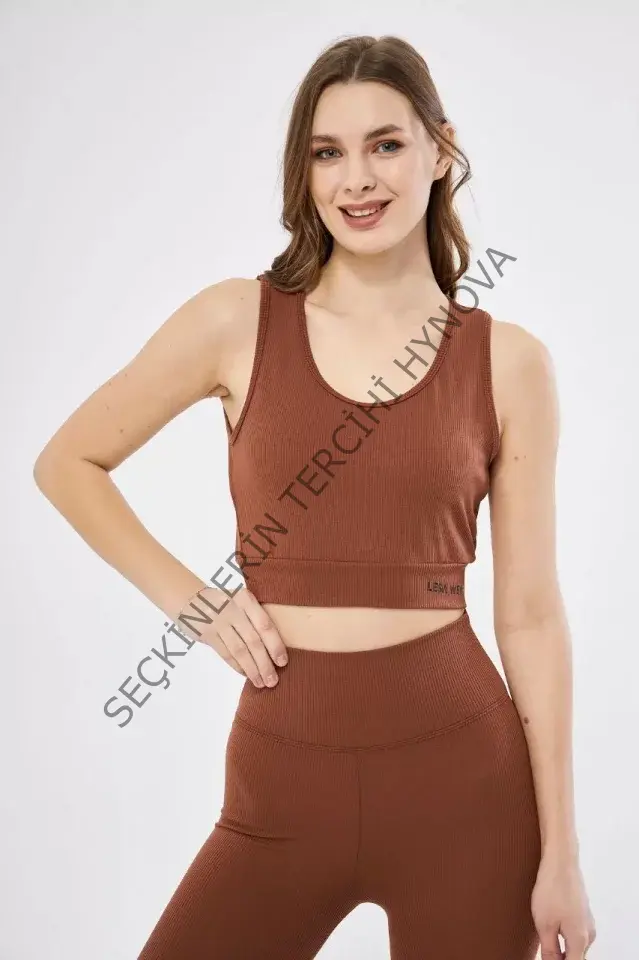 Fitilli Baskılı Crop - Kahve