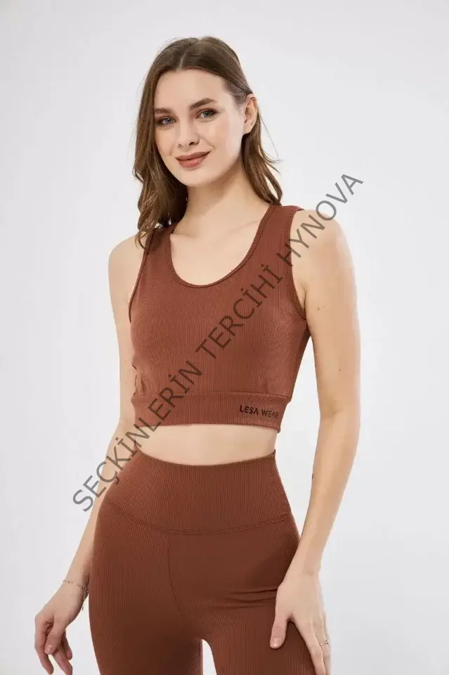 Fitilli Baskılı Crop - Kahve