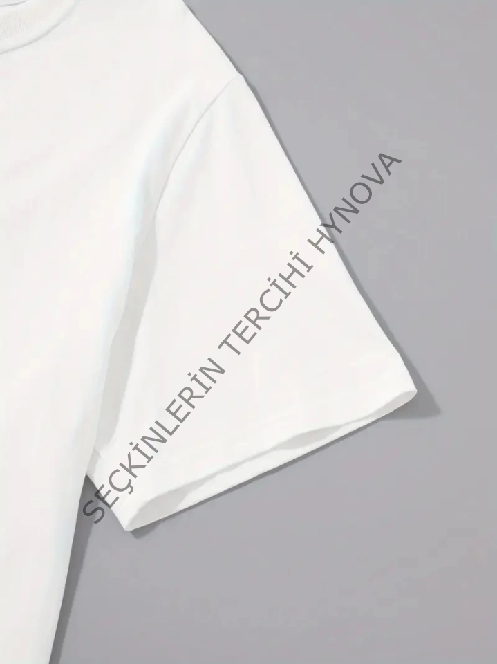 Baskılı Oversize Bisiklet Yaka T-shirt - Beyaz