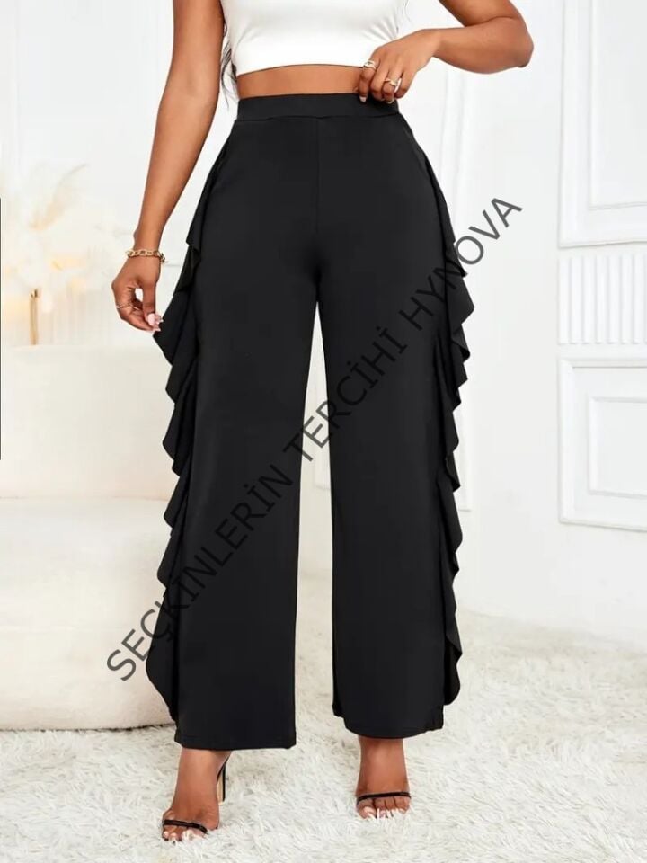 Kadın Yüksek Bel Yanları Volanlı Cepli Sandy Pantolon