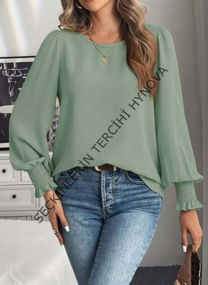 Kadın Uzun Kollu Yuvarlak Yaka Aerobin Bluz