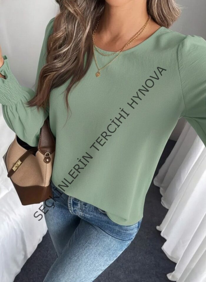 Kadın Uzun Kollu Yuvarlak Yaka Aerobin Bluz