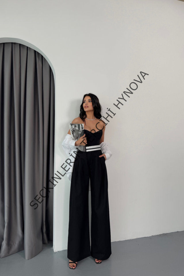 PANTOLON BEL ŞERİT DETAYLI - Siyah
