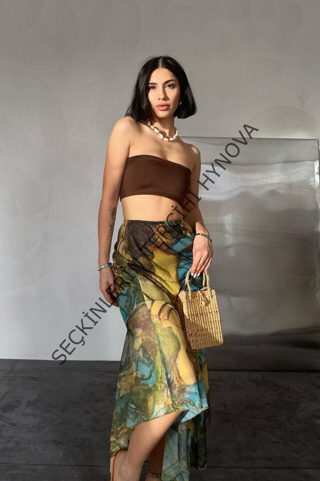 Desenli Baskılı Lastikli Etek