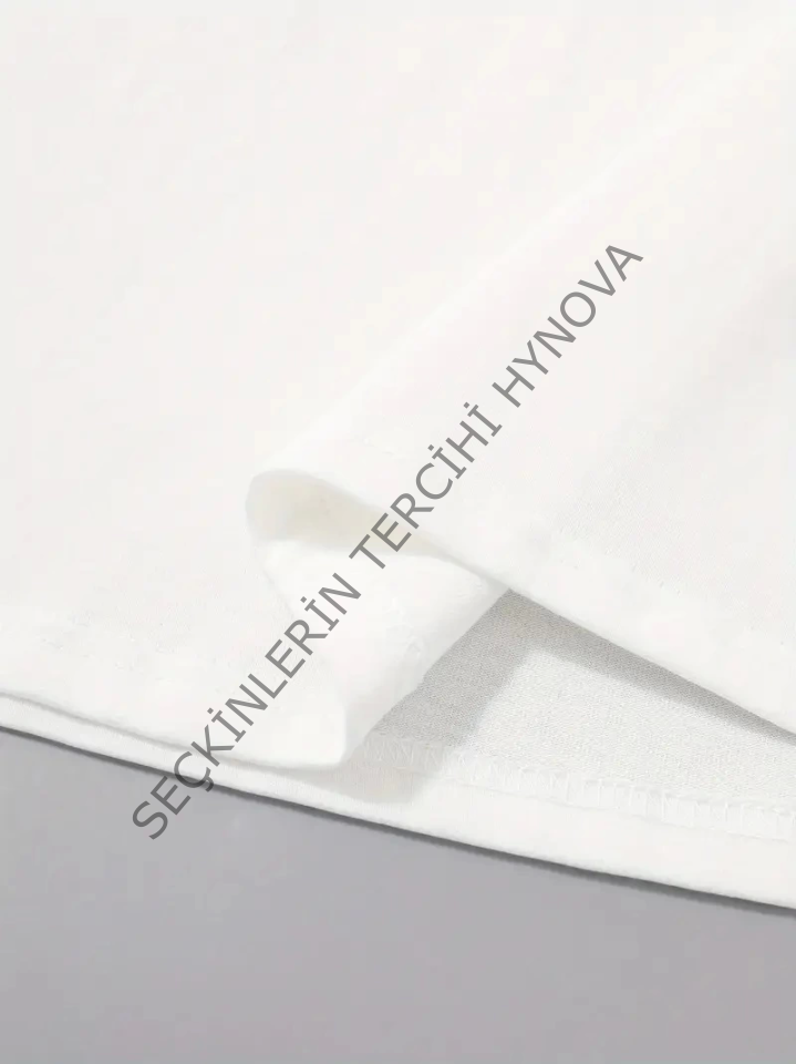 Baskılı Oversize Bisiklet Yaka T-shirt - Beyaz