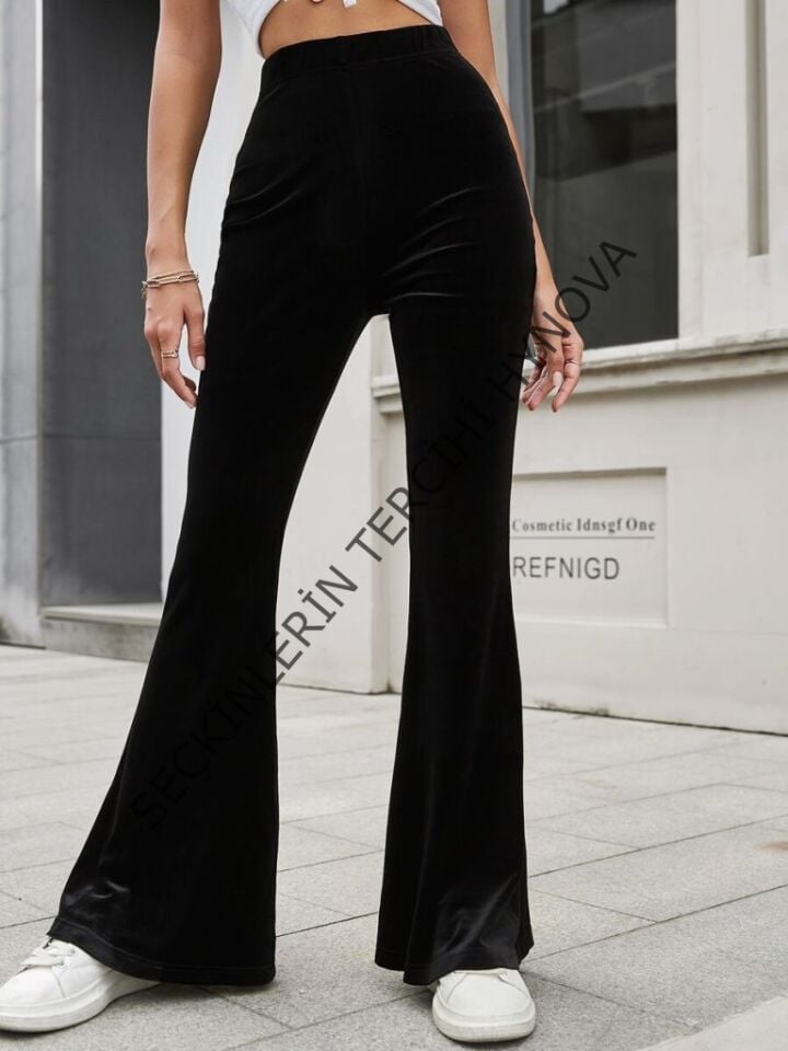Kadın Yüksek Bel Paçaya Doğru Genişleyen Kadife Pantolon