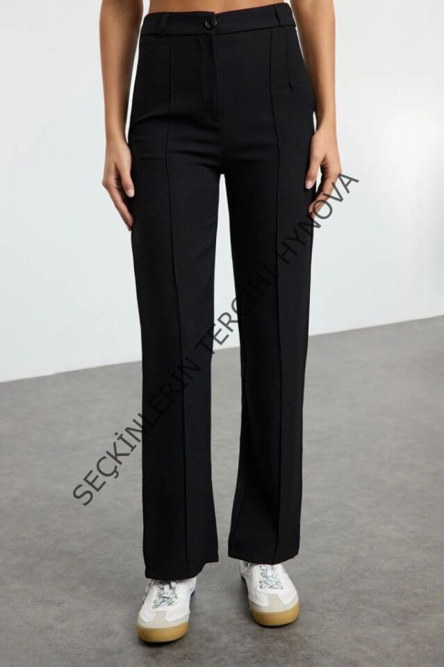 Kadın Yüksek Bel Nervurlu Ithal Krep Pantolon