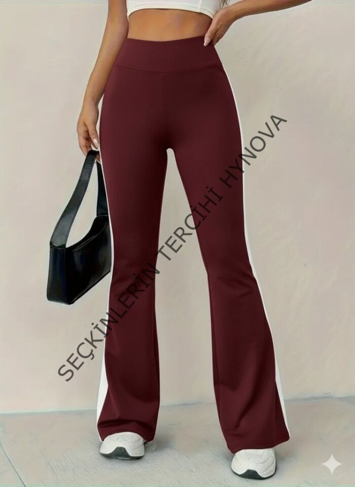 Kadın Yüksek Bel İspanyol Paçalı Yanlardan şerit Detaylı Dalgıç Tayt Pantolon