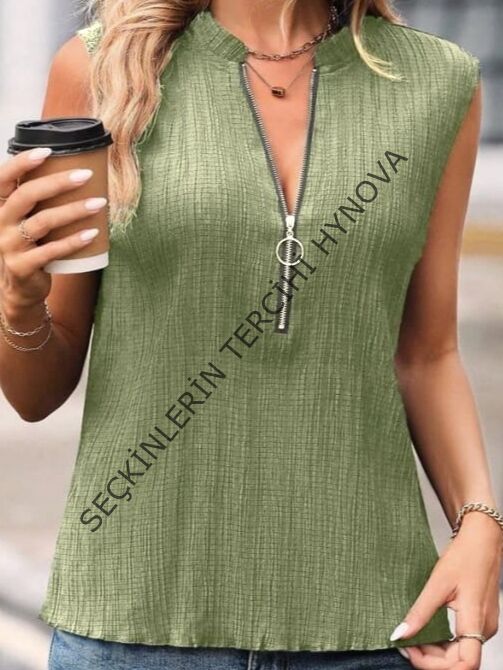 Kadın Hakim Yaka Fermuarlı Bürümcük Bluz