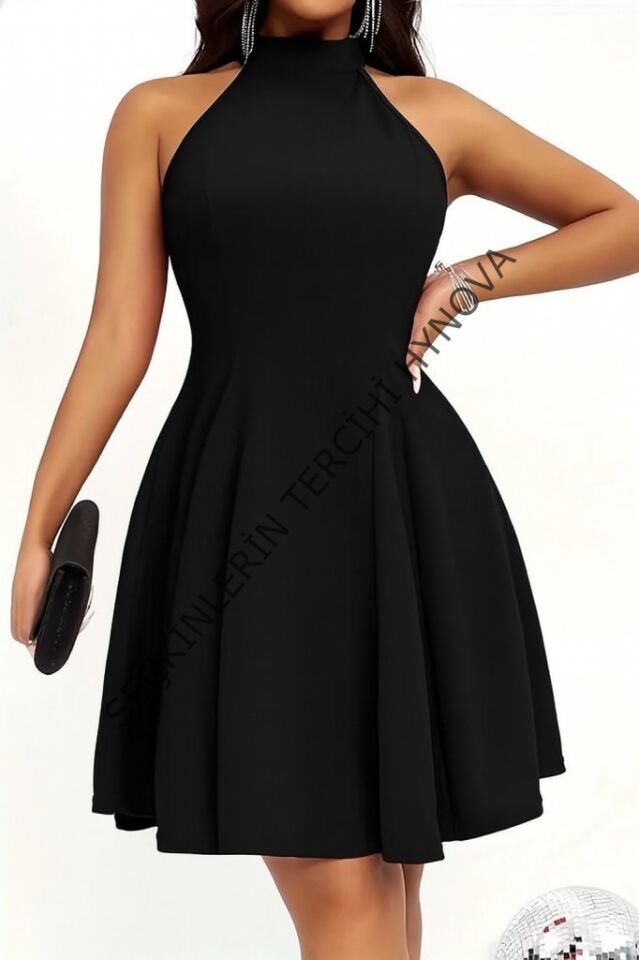 Kadın Omuzlardan Açık Daire Yakalı Janjan Krep Elbise