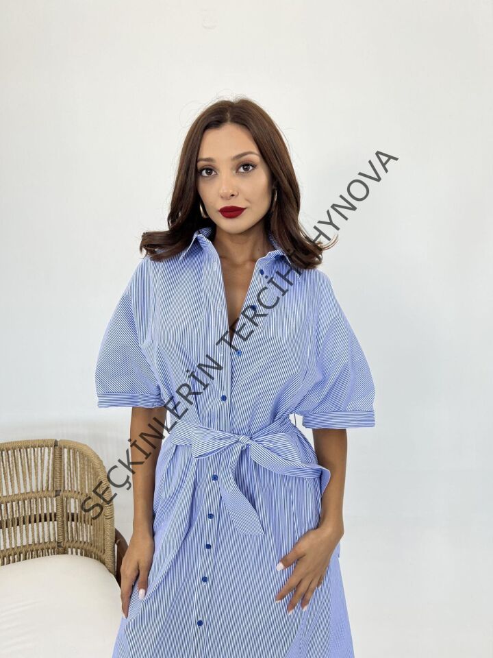 5318 ELBİSE-MAVİ BEYAZ ÇİZGİLİ