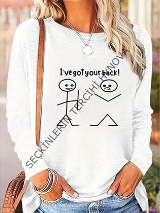 Kadın Uzun Kollu Bisiklet Yaka Baskılı Viskon Bluz