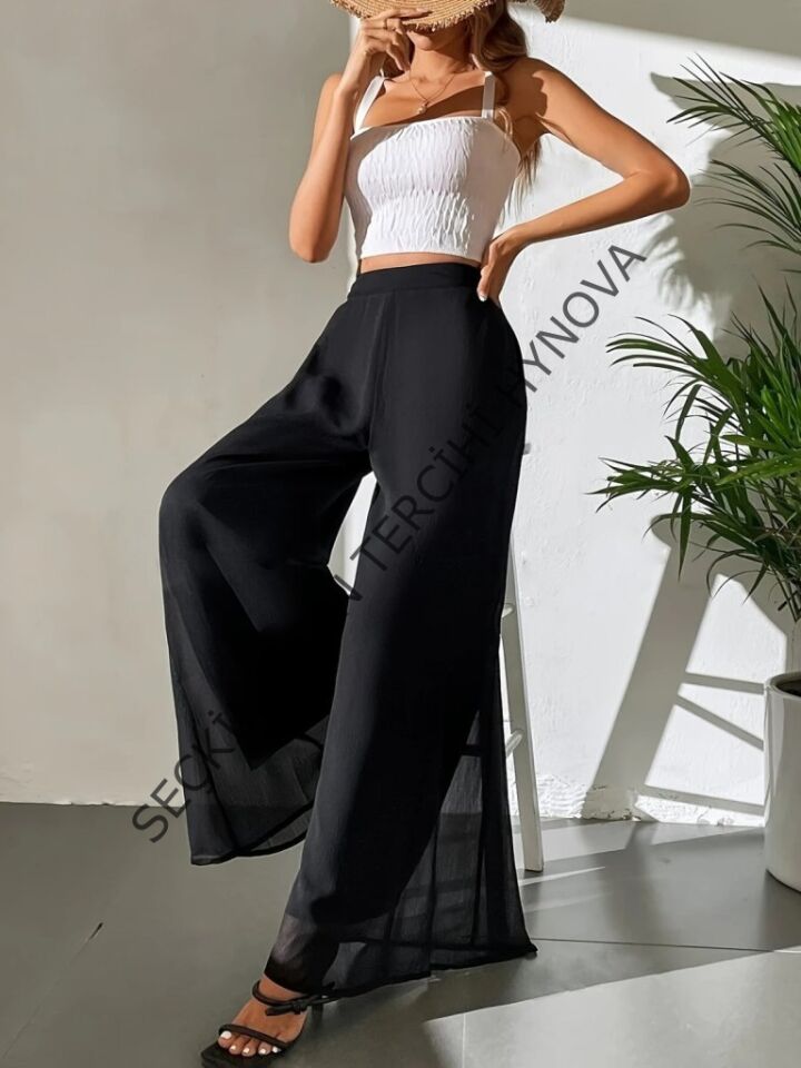 Kadın Yüksek Bel Geniş Paçalı şifon Pantolon