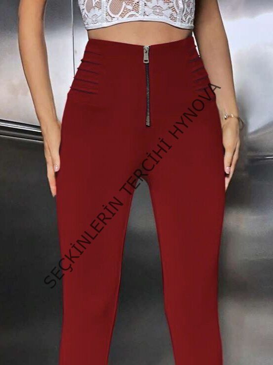 Kadın Yüksek Belli önden Fermuar Ve Nervur Detaylı Dalgıç Tayt